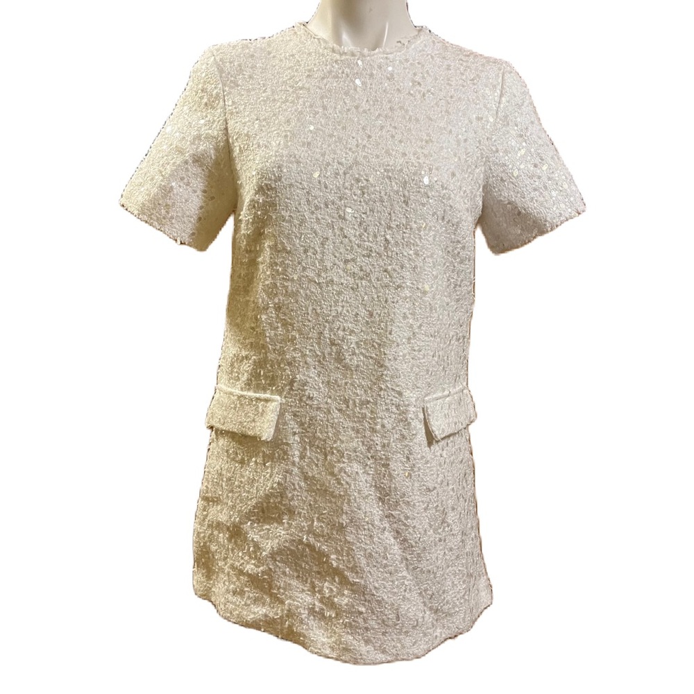 Zara white sequins fringed short sleeve shift mini dress - Picture 2 of 14